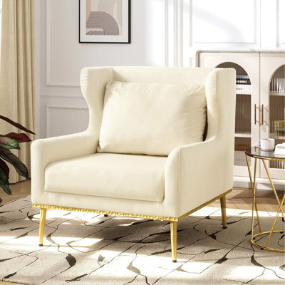 Chaise de lecture moderne en velours beige avec mousse haute densité et support lombaire avec revêtement, coussin de dossier