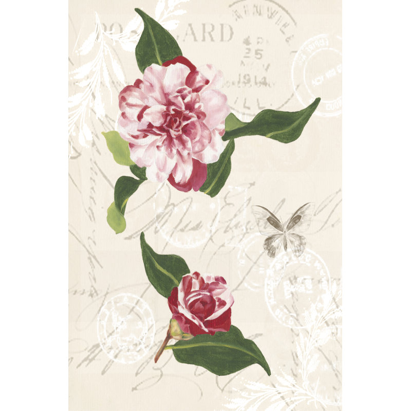 Dianne's Camellias II by Dianne Miller - Painting on Canvas, 30 cm H x 20 cm W, Black Floater Framed