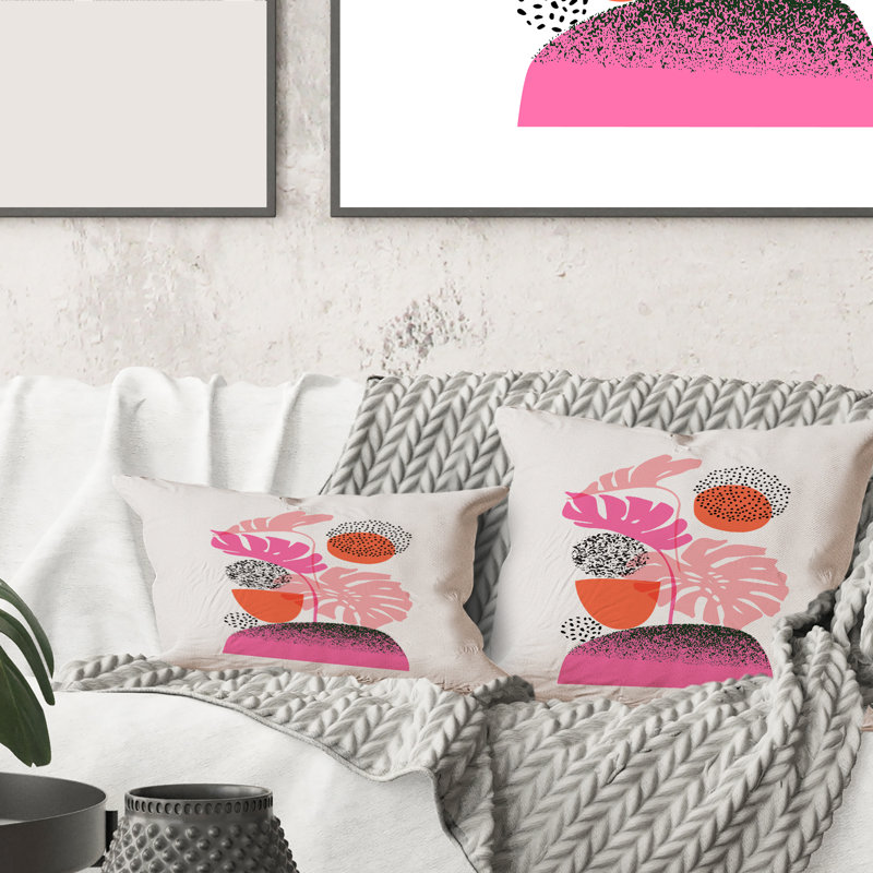 Housse et insert de coussin carré lune et soleil avec feuilles tropicales, 16" x 16"