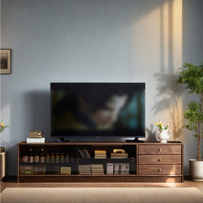 Meuble télé en bois massif au sol, 82.68"