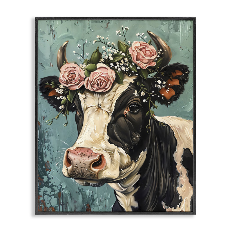 «Rose Crown Cow», estampe numérique, design par LSR Creative Studio, H 14 po x l 11 po, Giclée encadrée noir minuit
