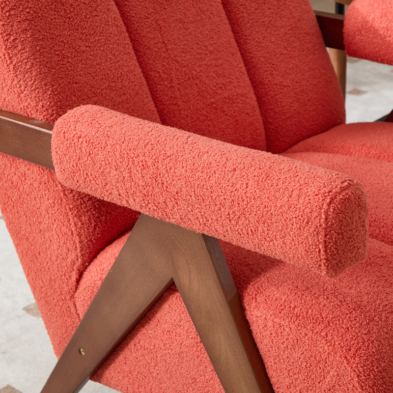 Chaise de salon moderne avec accoudoirs rembourrés et accoudoirs en sherpa orange, Orange