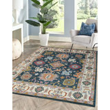 Blue Hand-Knotted Wool Floral Medallion Border Classic Traditional Modern Contemporary Carpet Rug