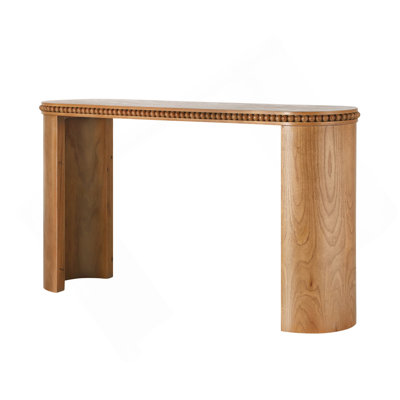 Console rétro Mirod avec garniture perlée et pieds courbés réversibles, finition en placage de bois naturel