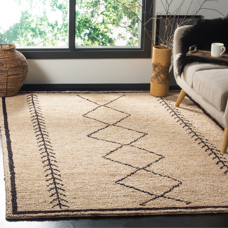 Wilmore Hand Woven Jute/Cotton Southwestern Rug in Ivory/Black, Rectangle 5' x 8'