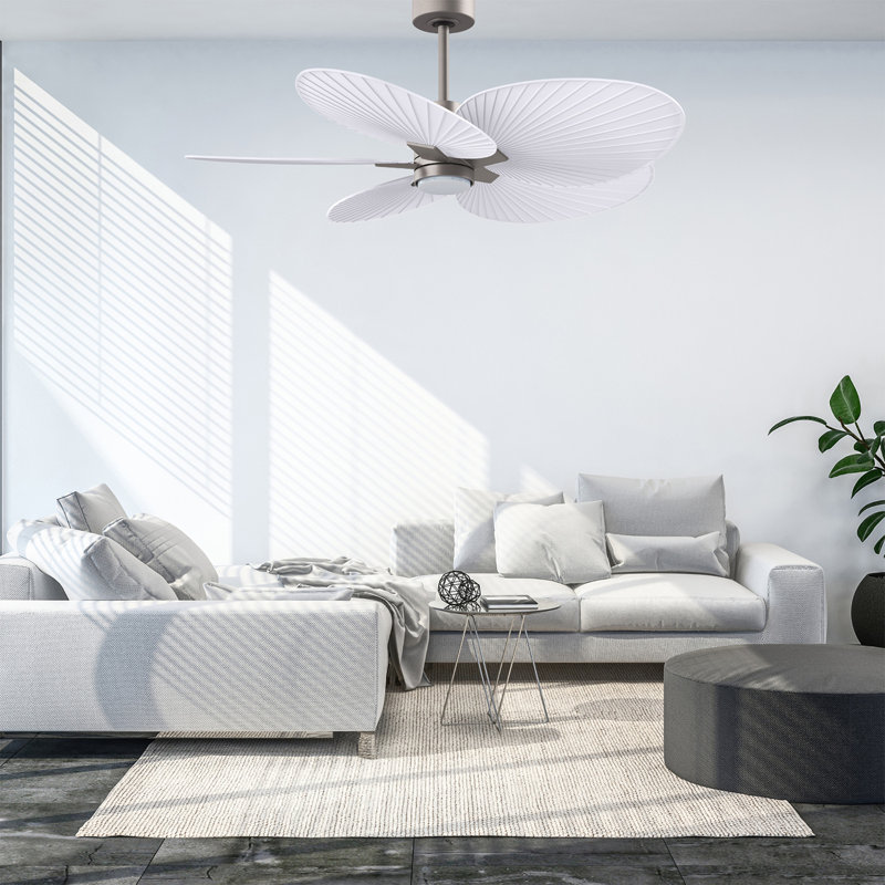 Alessandra Tropical - Five Blade Ceiling Fan - Integrated LED -Matte Black Finish -Light Blue Blades, Brushed Nickel