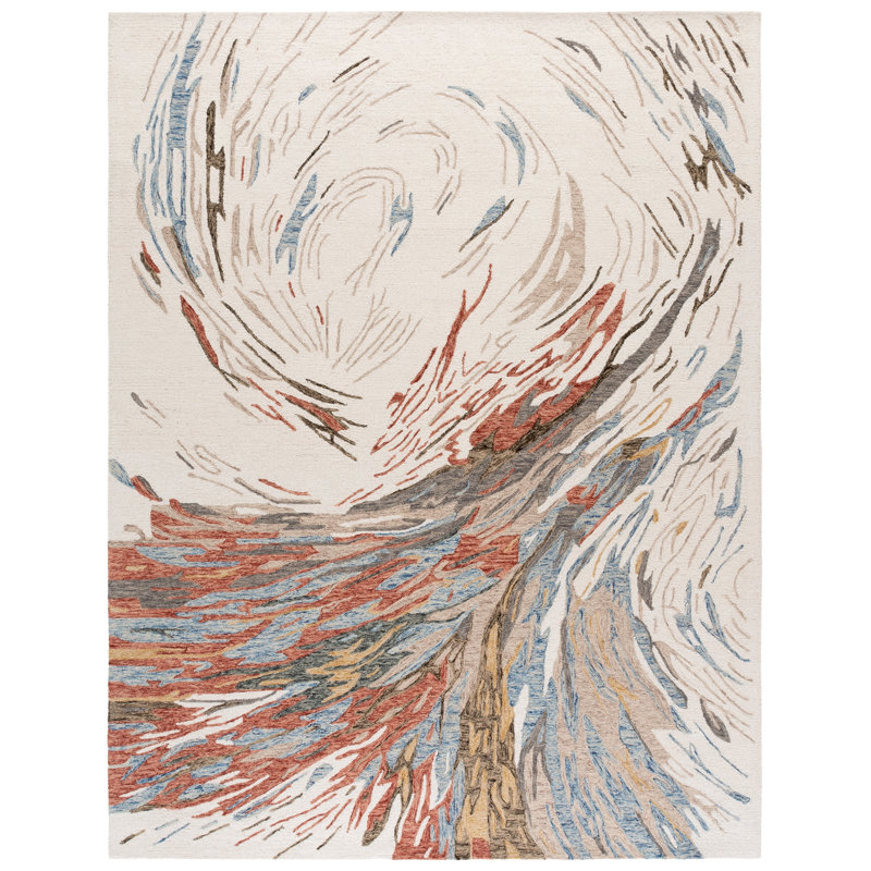 Ebony 776 Hand Tufted Wool/Cotton Abstract Rug in Ivory/Blue, Rectangle 8' x 10'
