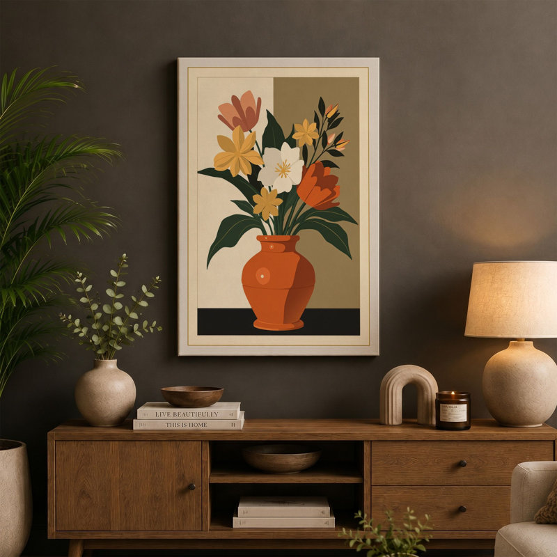 Terracotta Arrangement Botanical - Wrapped Canvas, 30x20 - 76.2 x 50.8 cm, Black Border