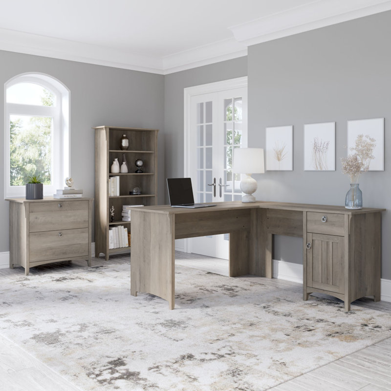 Khadesha 3 Piece Computer Desk Office Set, Driftwood Gray