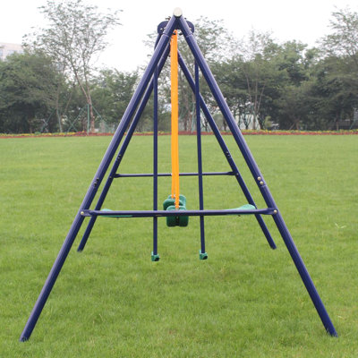 Balançoire en métal pour et avec planeur, support en A massif, installation simple et rapide, siège courbé en forme de U sécuritaire, balançoire à l'épreuve des intempéries, banc 4 balançoires, bleu, planeur d'extérieur de 70,81 po de hauteur, 3 à 8 ans, solide