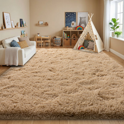 Solid Rug Soft Fluffy Camel Indoor Area Rug for Living Room Bedroom Nursery Kids Room