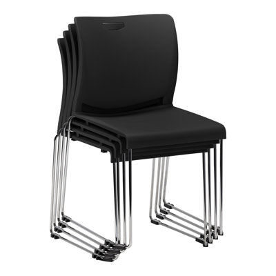 Chaises d'invités empilables luge - paquet de 4 | Siège ergonomique en polypropylène, structure en métal chromé, capacité de 275 lb | Chaises empilables pour salle d'attente, salle de classe, bureau et vestibule