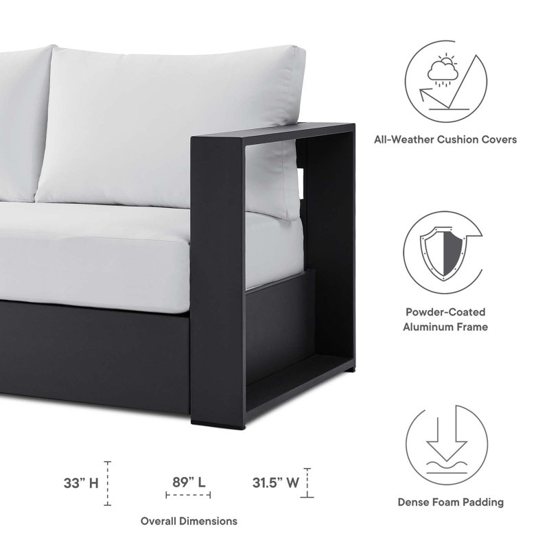Tahoe Gray White Powder-Coated Aluminum Outdoor Sofa