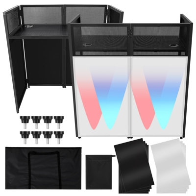 Table d'appoint portative pour façade de DVD 50 * 25 * 48 pouces avec structure en métal noir, support de DVD pliable avec panneaux Scrim blancs et noirs