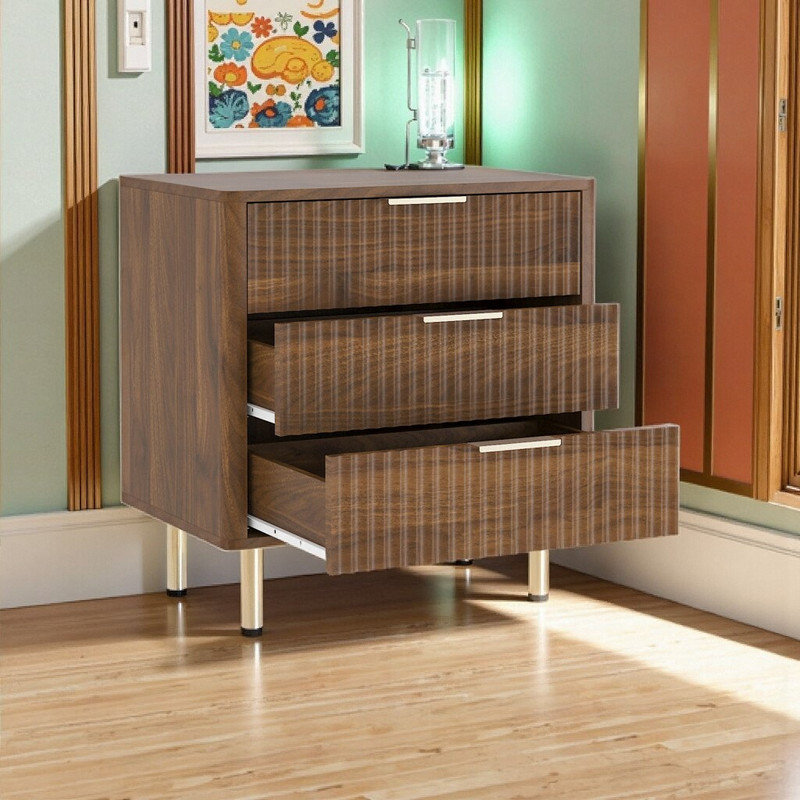 Table de chevet intelligente en bois avec station de charge, veilleuse à commande vocale et armoire de rangement, Brun