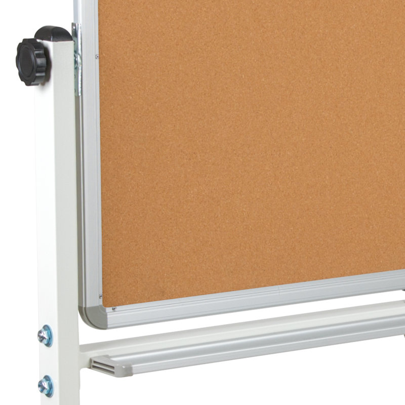 White Double-Sided Mobile Magnetic Whiteboard with Aluminum Frame
