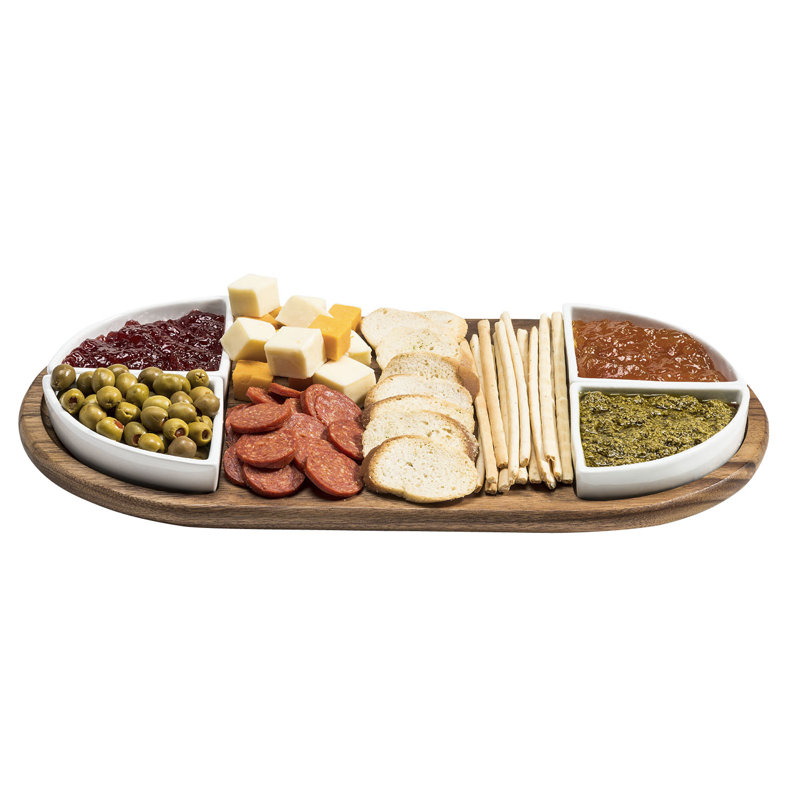 Charcuterie Board with 4 Ceramic Dishes