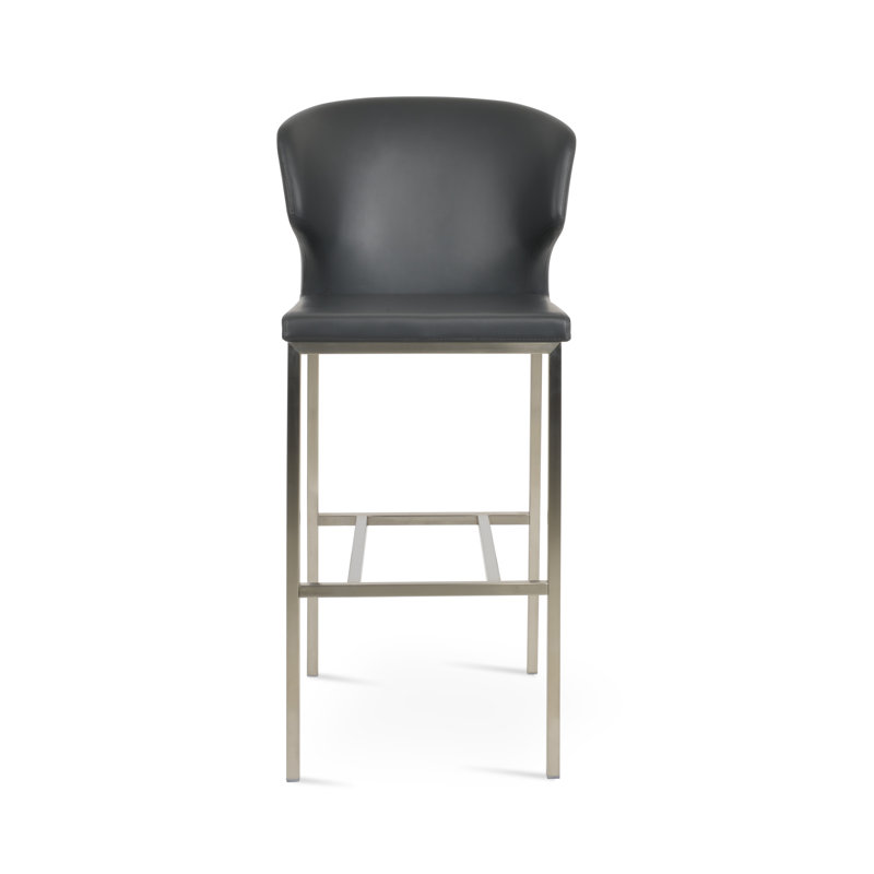 Tabouret Amed, Acier inoxydable, Similicuir gris, Tabouret de comptoir (siège d'une hauteur de 24 p