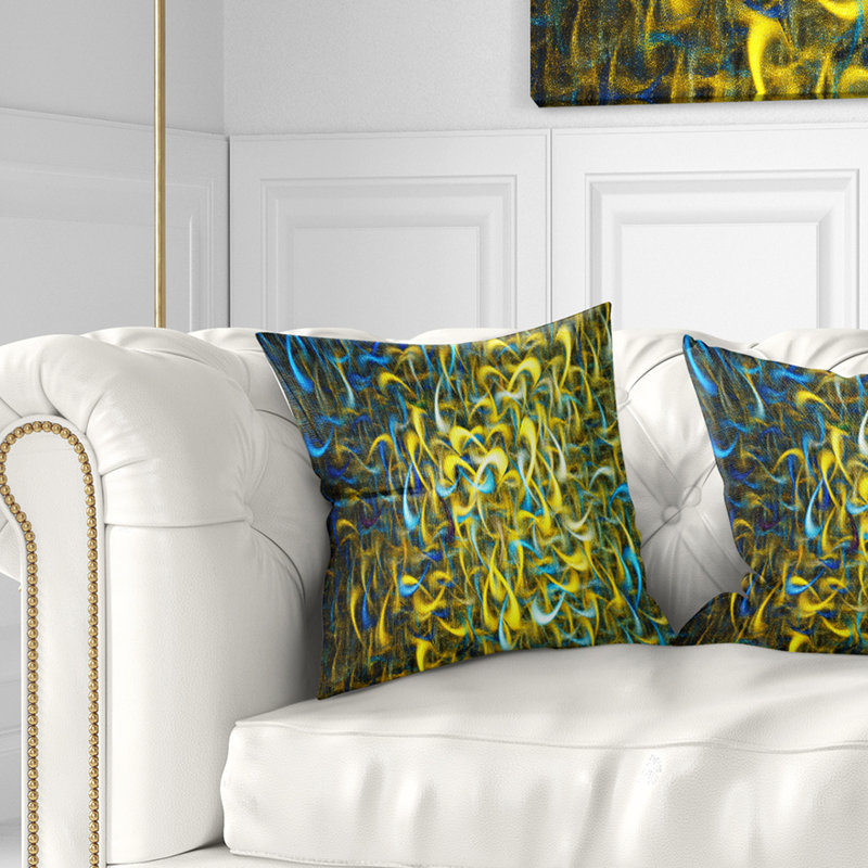 Motif fractal aquarelle doré - coussin imprimé abstrait, 18 po x 18 po, Coussin décoratif