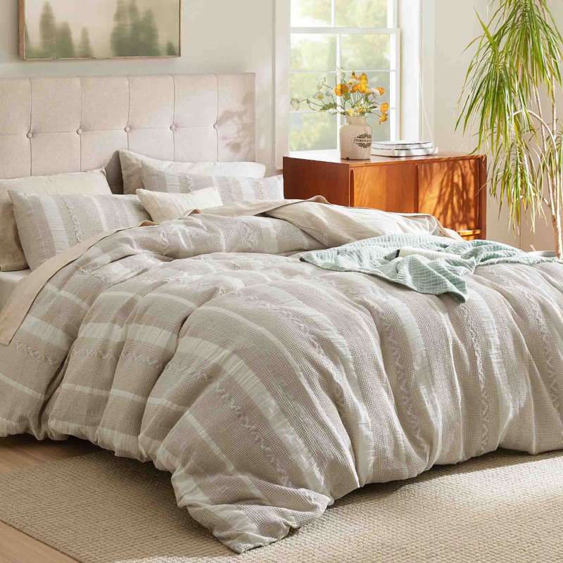 Bedsure 100% Cotton Waffle Weave Duvet Cover-On Sale, King Duvet Cover + 2 Pillowcases, White Striped