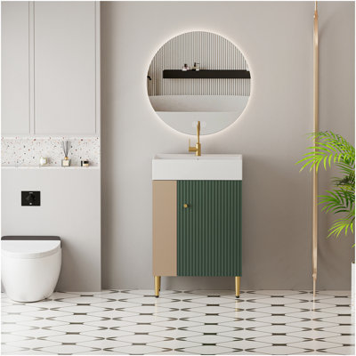 Meuble-lavabo à tablettes ouvertes de 21,6 po avec porte à fermeture douce, armoire de rangement à tablettes ouvertes sur le côté gauche, assemblage requis, blanc