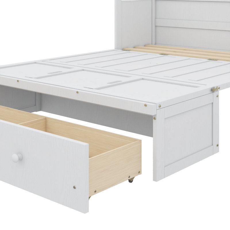 Murphy Bed With USB Port And Drawer, White, Queen