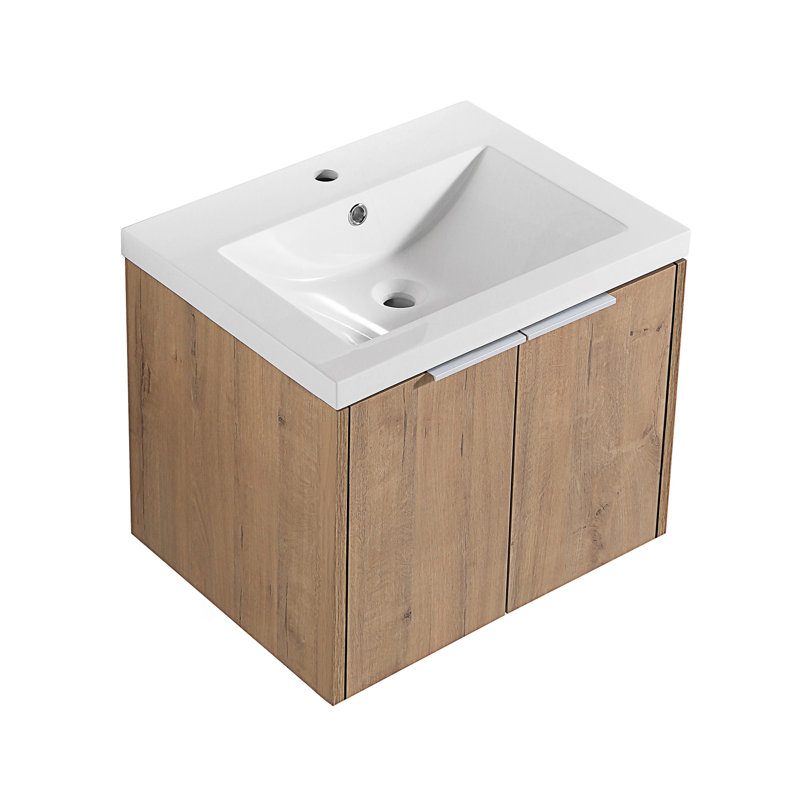 Armoire de salle de bain avec lavabo et portes à fermeture douce pour petite salle de bain, armoire d'appoint, 24", Chêne