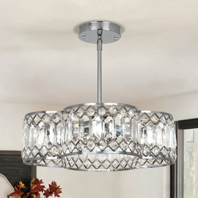 Lustre en cristal moderne 4 lumières avec hauteur réglable et abat-jour en cristal K9
