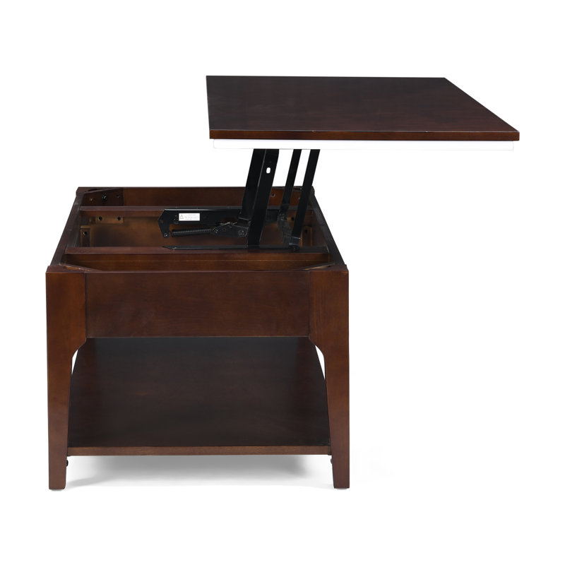 Table basse à plateau relevable avec rangement, Noyer foncé