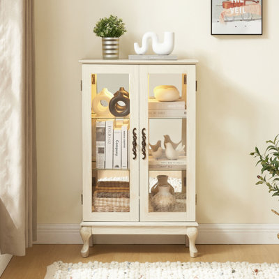 Armoire vitrée 2 portes avec portes en verre trempé, armoires vitrées avec panneau arrière en miroir et tablettes réglables, vitrine lumineuse pour la maison, ampoule de bureau incluse