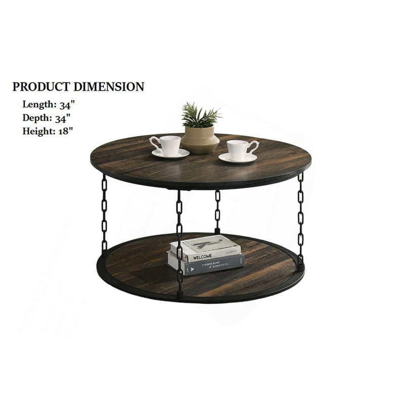 Ensemble de table rustique de style rustique 3 pièces 1 table basse 2 tables de bout décoratives à deux niveaux avec rangement brun foncé