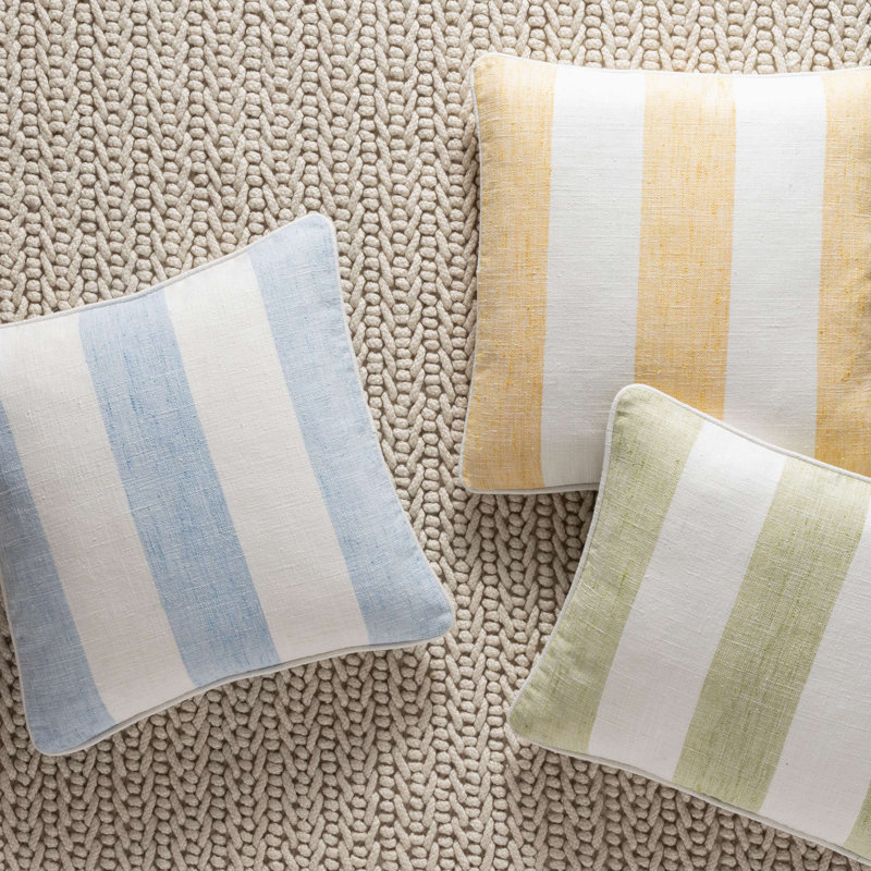 Green and White Striped Polyester Lumbar Pillow Cover