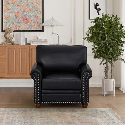 Chaise de salon avec coussin relaxant, similicuir noir, pieds en bois de polyuréthane robuste pour le style, pieds solides, qualité