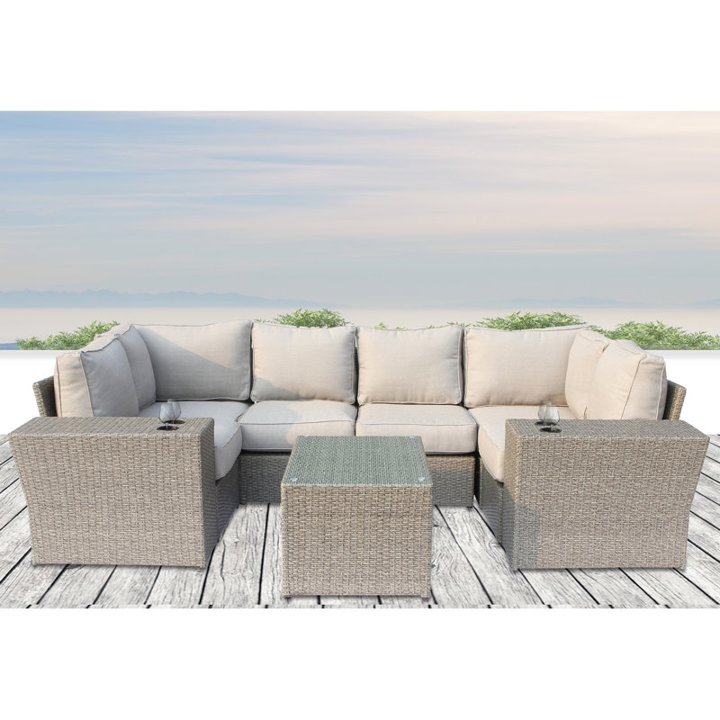Winsford Wicker Fully Assembled 4 - Person Seating Group with Cushions, Mixed Gray