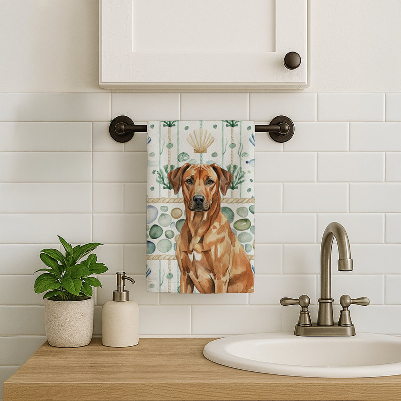 Rhodesian Ridgeback Coastal Sea Glass Kitchen Towel, Rhodesian Ridgeback