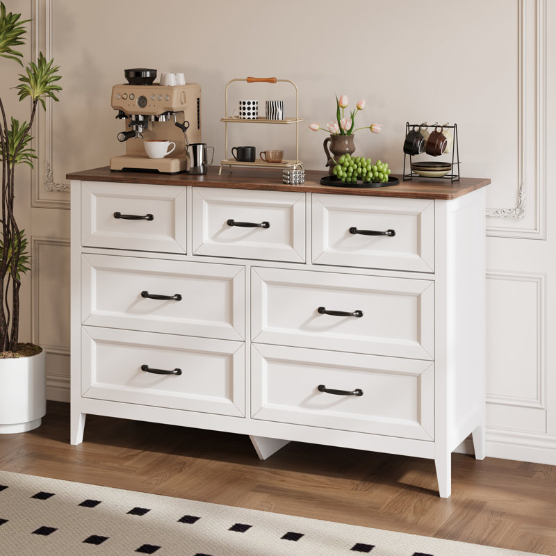 47.1''W 7-Drawer Dresser table with wooden storage cabinets, suitable for bedroom, living room or entryway., Retro