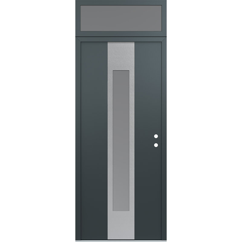 Diamant de 36 po à gauche X 96 po Porte d'entrée en acier pré-montée en acier avec verre givré anthracite et anthracite, Gelé