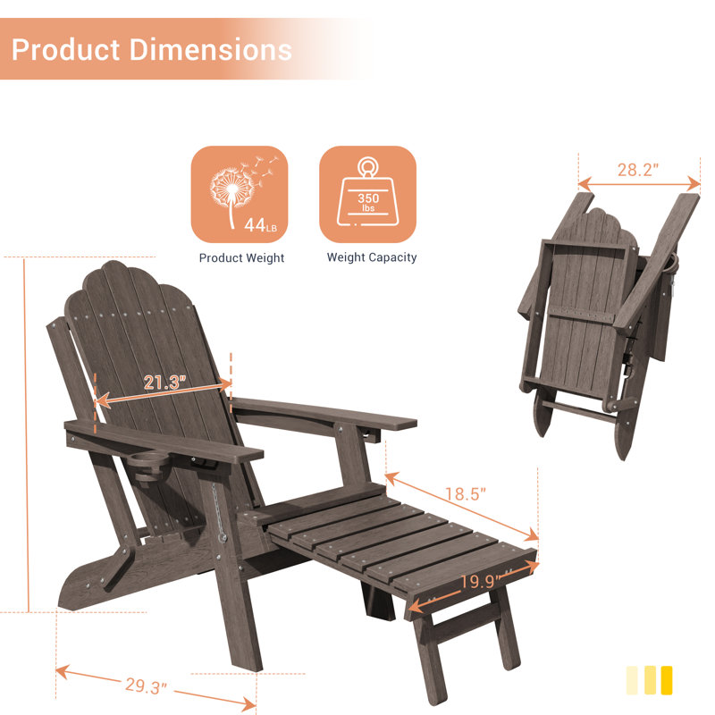 Chaise Adirondack en PEHD toutes saisons avec repose-pieds, fauteuil de foyer réglable et pliable à 3 positions avec porte-gobelet pour pelouse, terrasse et bord de piscine (ensemble de 2)