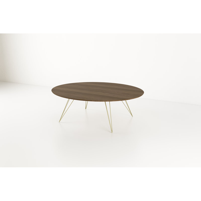 Williams Single Coffee Table, Small 46"W x 40"D, Brassy Gold, Walnut