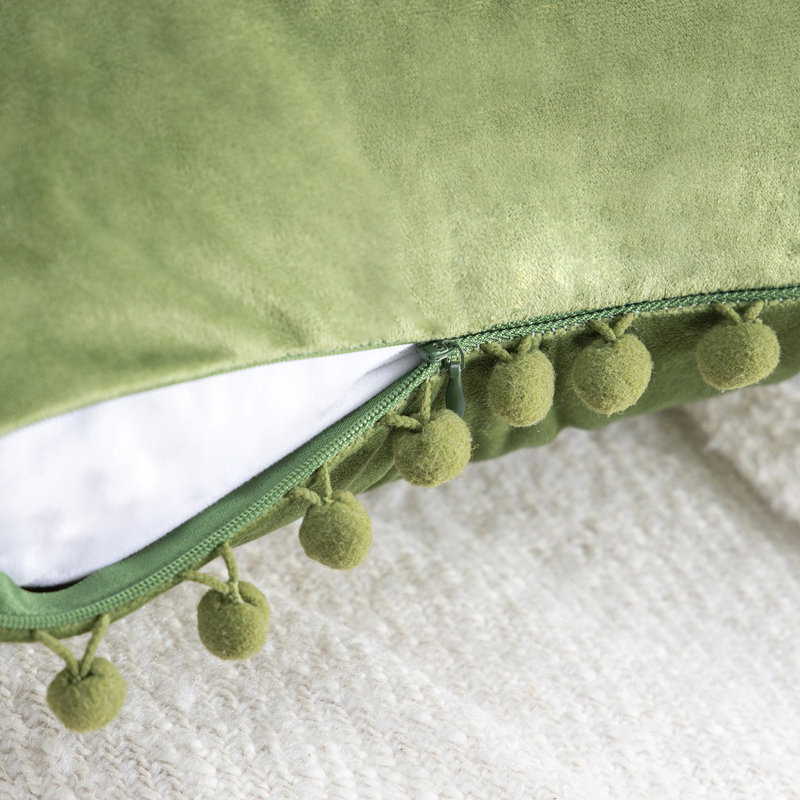 Tassels Reversible Throw Pillow, 18" x 18", Light Green
