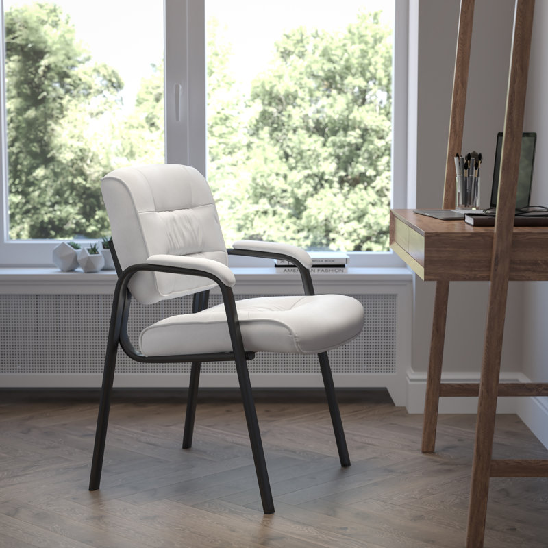 LeatherSoft Executive Side Reception Chair with Powder Coated Frame, White