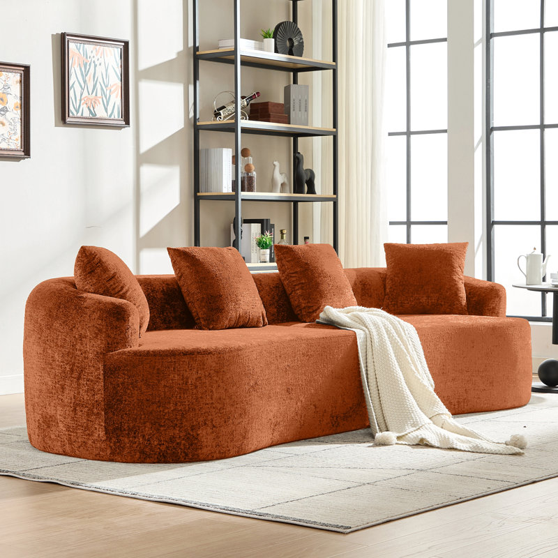 Causeuse courbée, petit canapé en chenille avec 3 coussins, canapé profond pour appartement, salon, Orange