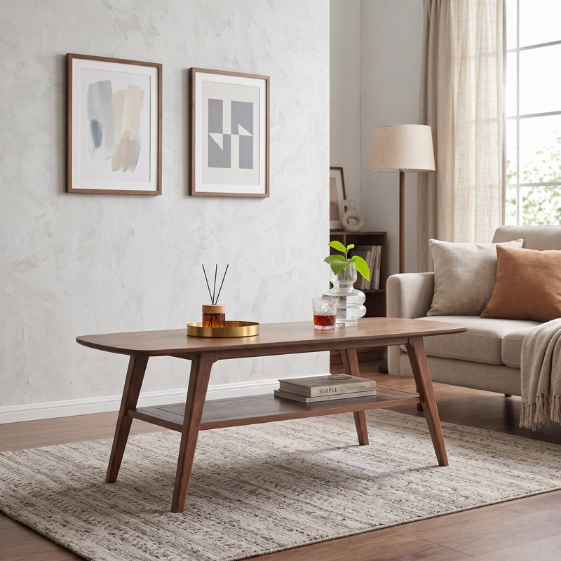 Table basse, table basse en bois Soild, H 17,3 po x L 47,2 po x l 22 po, Walnut
