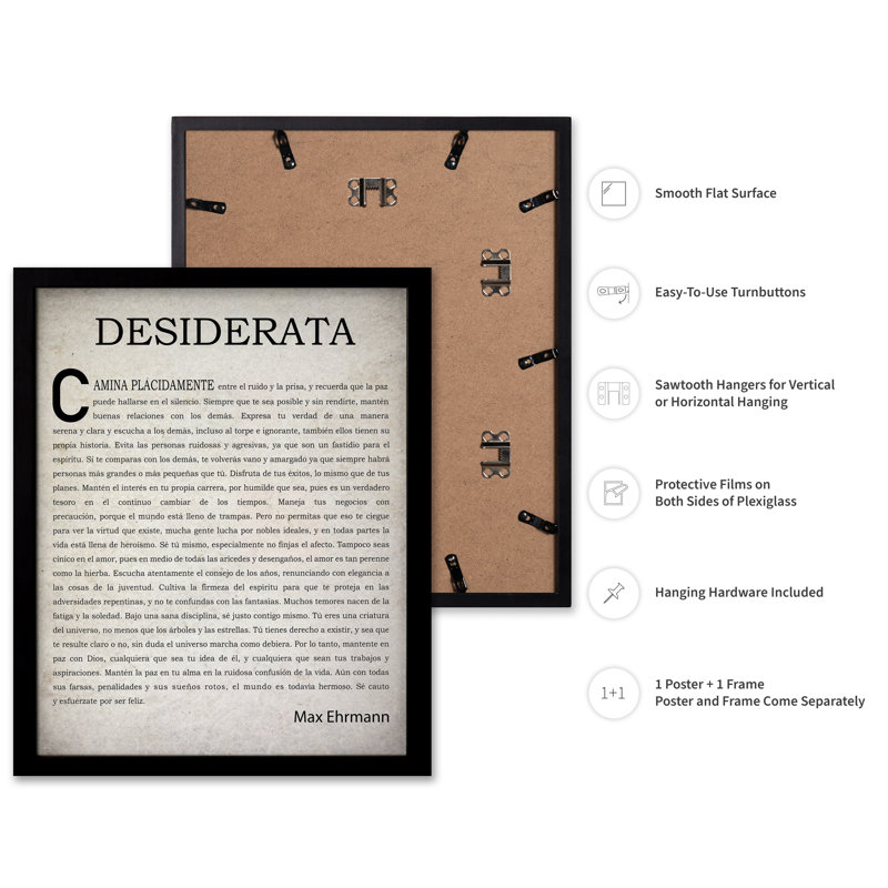 Max Ehrmann Desiderata, Cadre noir, Affiche, H 24 po x l 32 po