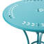 Ensemble de table et de chaises d'extérieur en fer forgé, couleur turquoise, revêtement en poudre, 3 pièces.
