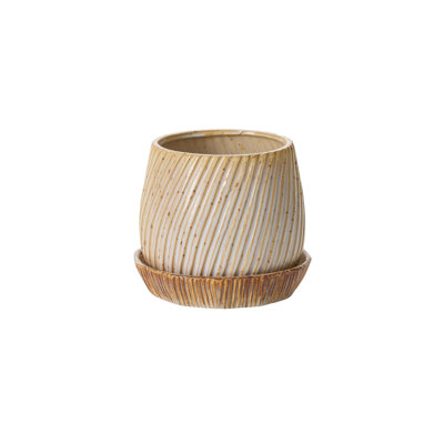 Carved Pot with Saucer 8.75"x 7.75"