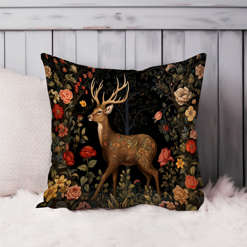 Animals William Morris Deer Pattern III Cottage Throw Pillow Cover, Square 16"