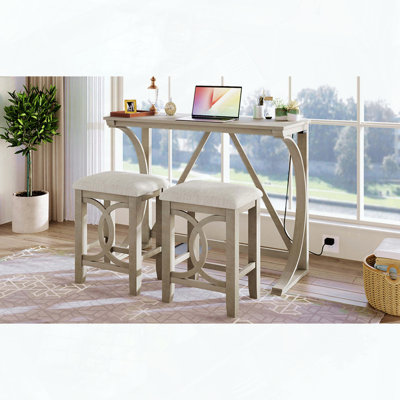 Farmhouse Counter Height Dining Table Set with USB Port