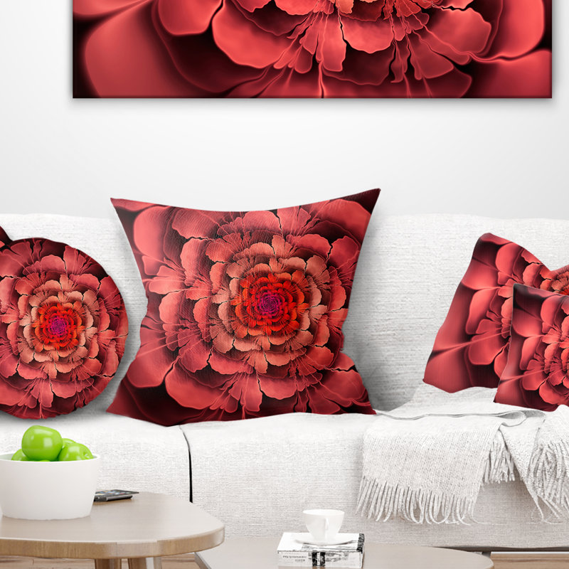 Dense Fractal Petals - Coussin à imprimé floral, 16 po x 1 po, Rose, Coussin décoratif