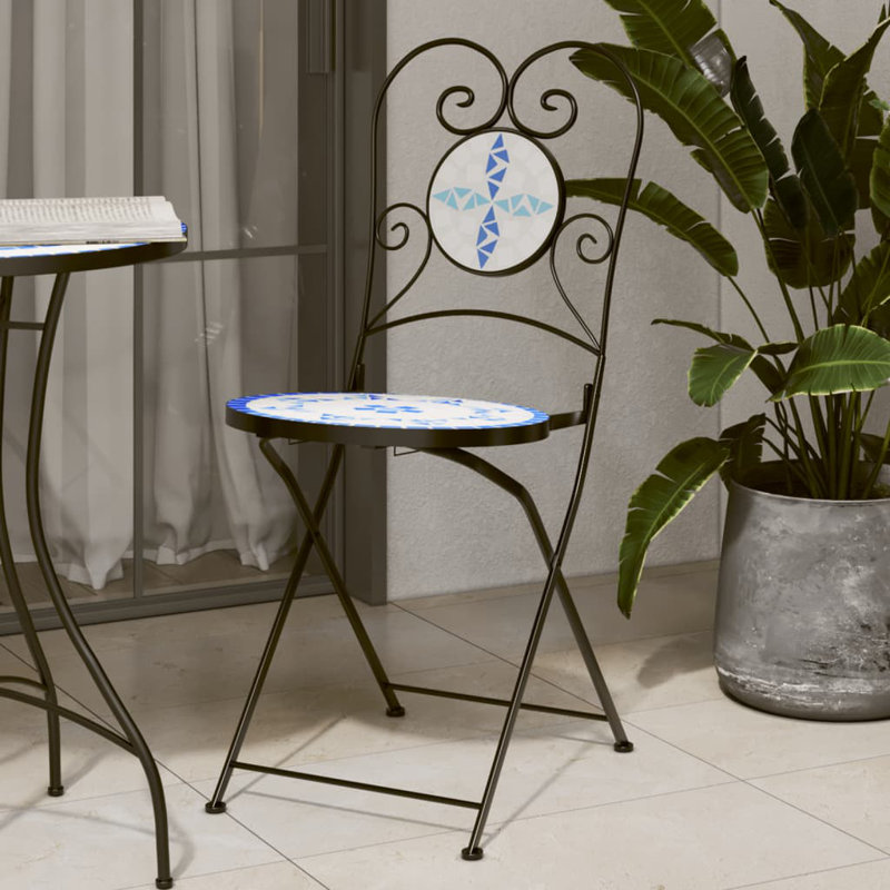 Foldable Garden Chair Set, Blue and White